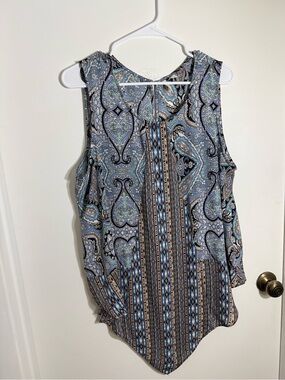 Sleevelessw Paisley Print Tank Top - Blue Multi